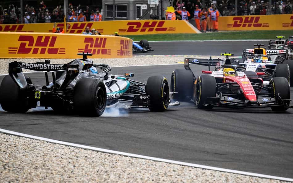 Acidente entre Lewis Hamilton e George Russell no GP da Bélgica pela F1 2026