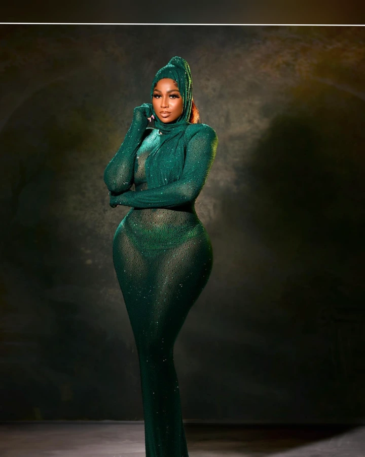 Actress Lilian Afegbai rocks greenish fishing net outfit as she celebrates her birthday (Photos)