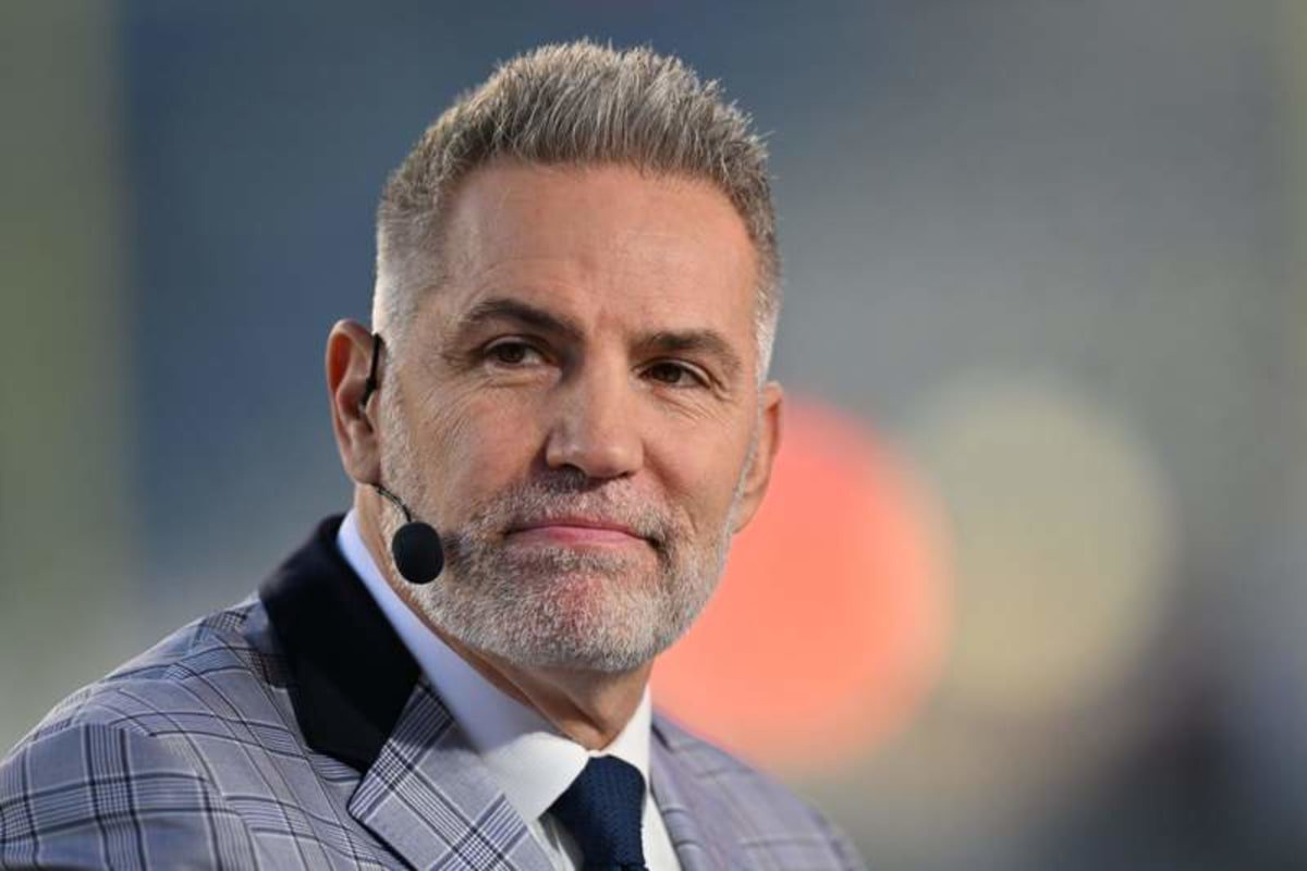 Sep 28, 2026; Chicago, Illinois, USA; ESPN broadcaster Kurt Warner looks on before the game between Philadelphia Eagles and Chicago Bears at Soldier Field. © Patrick Gorski-Imagn Images