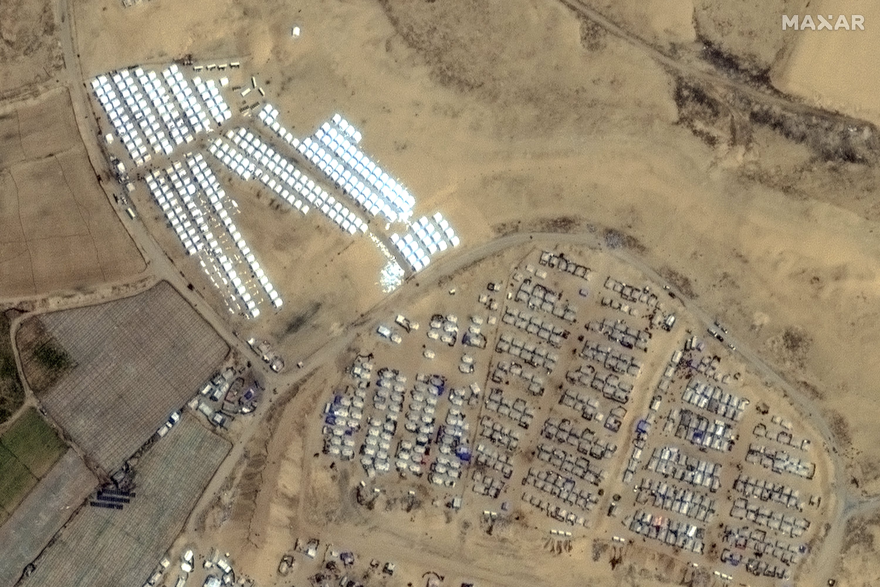 Rows of tents have been built near Rafah in Gaza