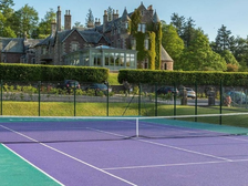 The green and purple court is inspired by Wimbledon