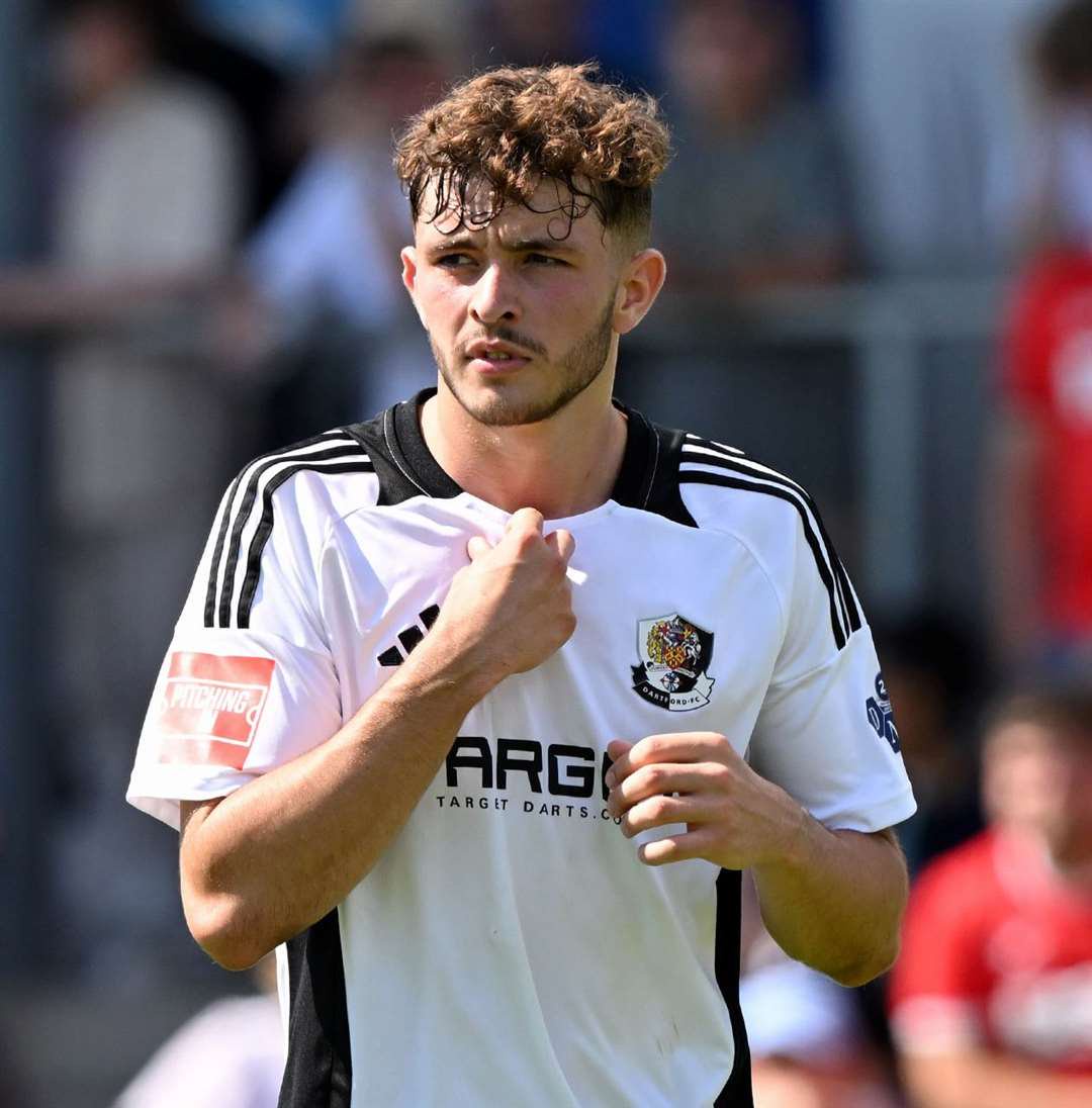 George Whitefield - will be banned for Dartford’s Isthmian Premier trip to Aveley this weekend. Picture: Keith Gillard