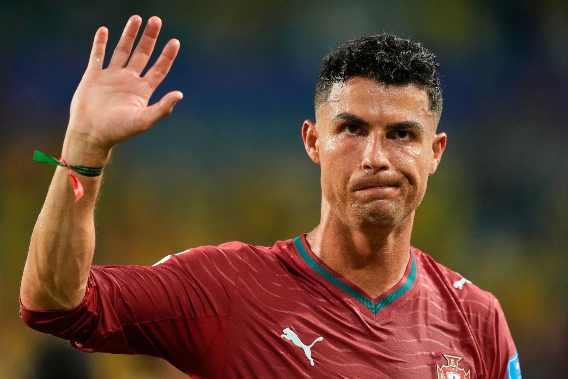 Portugal's Cristiano Ronaldo waves following the World Cup Group K soccer match between Colombia and Portugal