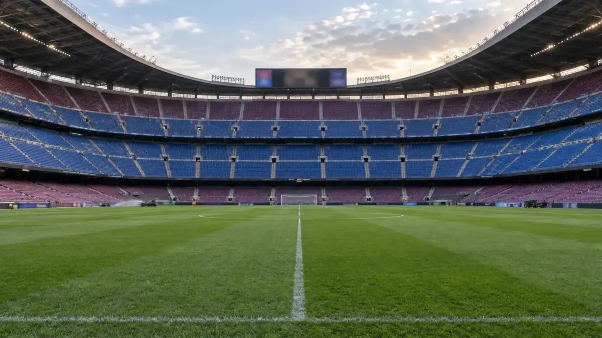 Empty Camp Nou pitch and stands ahead of Barcelona’s Clásico against Real Madrid