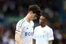 Archie Gray of Leeds United looks dejected following the Sky Bet Championship match between Leeds United and Southampton FC at Elland Road on May 0...