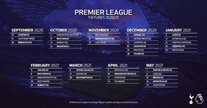 English Premier League Fixtures For 2020 2021 Season In Full Opera News