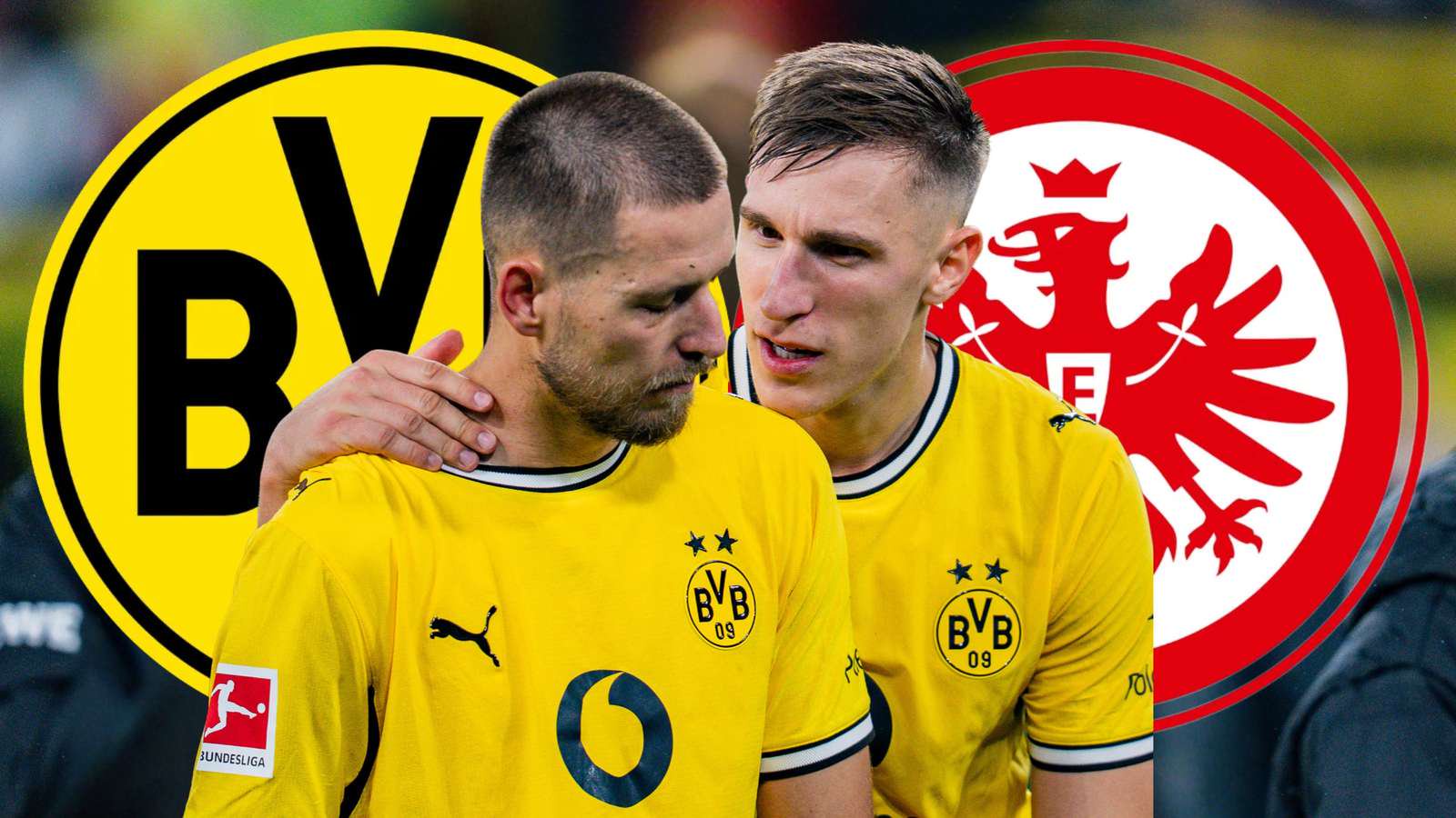 Waldemar Anton (l.) und Nico Schlotterbeck nach einem BVB-Spiel.