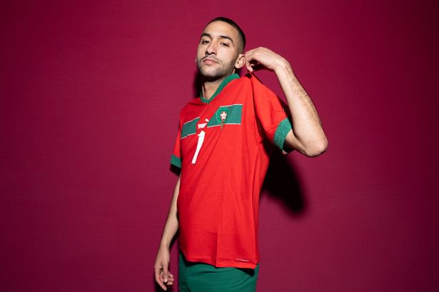 Hakim Ziyech of Morocco poses during the official FIFA World Cup Qatar 2022 portrait session
