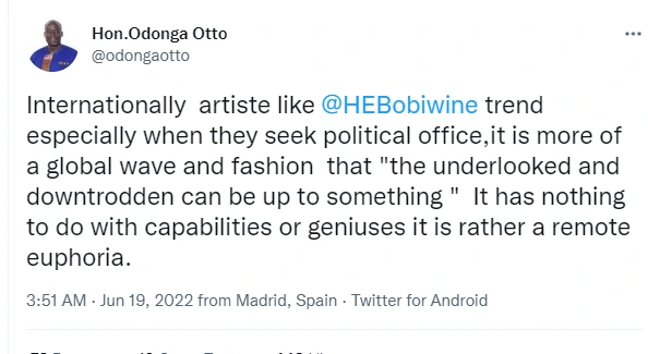 Otto Odonga's tweet 