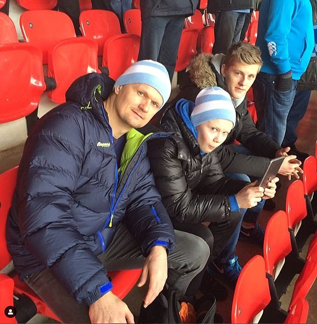 Alf-Inge, a young Erling and his older brother Astor (right) watch Manchester City as fans. Source: Gabrielle Haaland/Instagram
