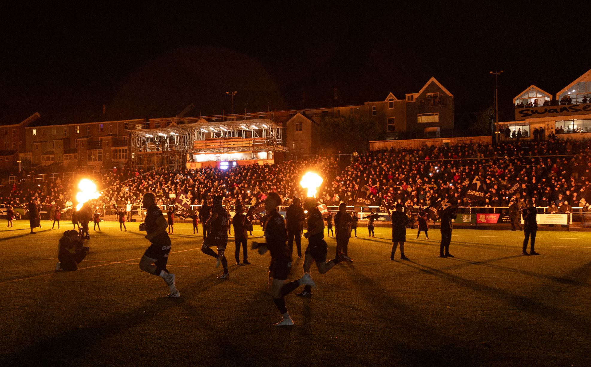 The Ospreys run out for the first match at the newly developed St Helen's