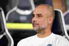 Pep Guardiola of Manchester City looks on during the preseason friendly match between Manchester City and Yokohama F.Marinos at National Stadium on...
