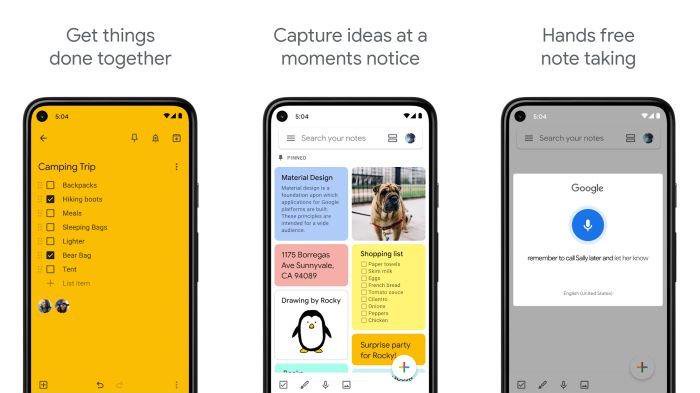 Ilustrasi aplikasi Google Keep di HP Android
