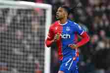 Michael Olise of Crystal Palace celebrates after scoring his team's first goal during the Premier League match between Crystal Palace and Mancheste...