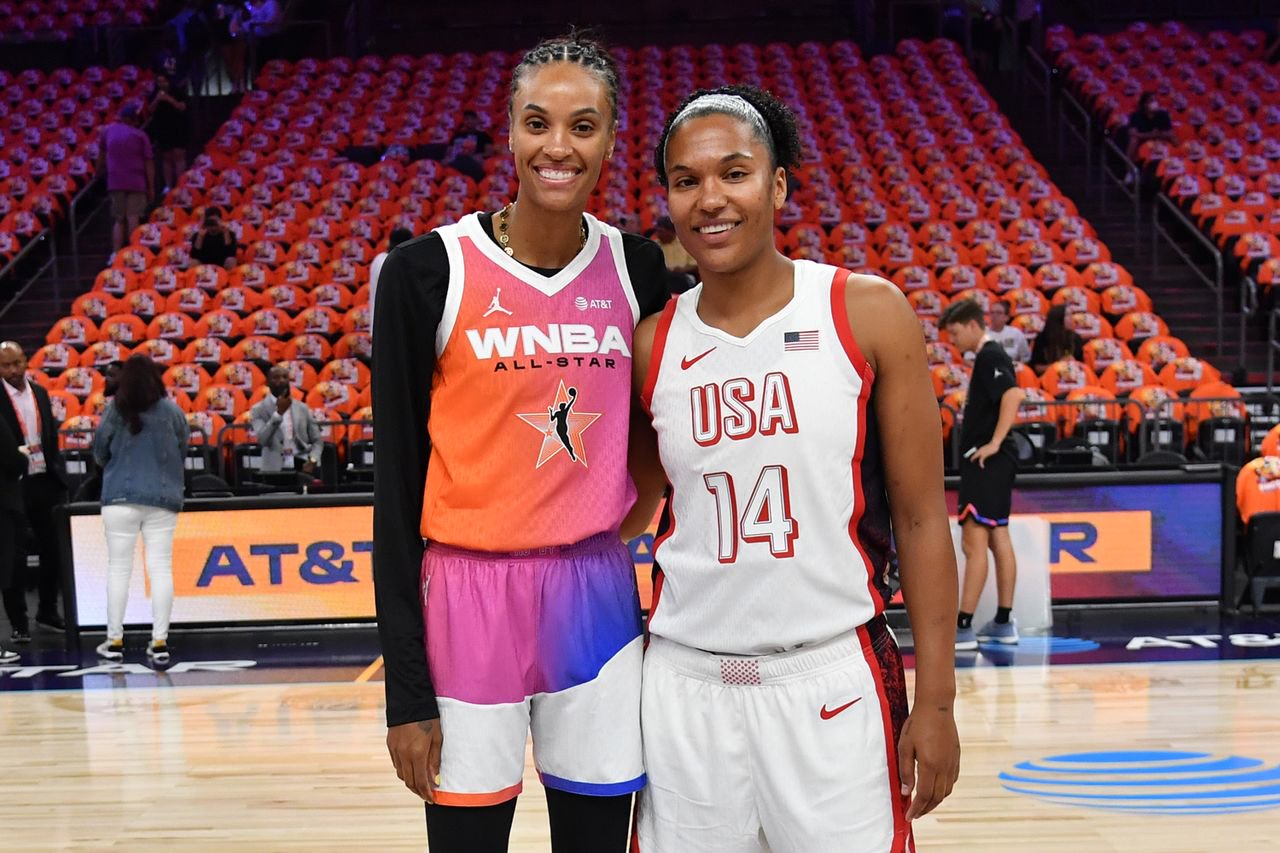 DeWanna Bonner and Alyssa Thomas at the WNBA All Star Game in Phoenix on July 20, 2024.Credit: Juan Ocampo/NBAE via Getty