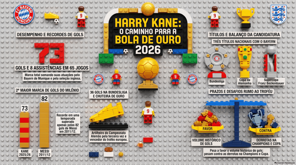 Harry Kane: caminho para a Bola de Ouro 2026, gols, recordes e títulos do Bayern de Munique.