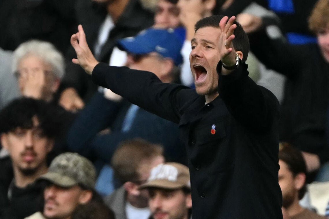 Chelsea's Spanish Manager Xabi Alonso gestures on the touchline during the English Premier League football match between Chelsea and Manchester United at Stamford Bridge