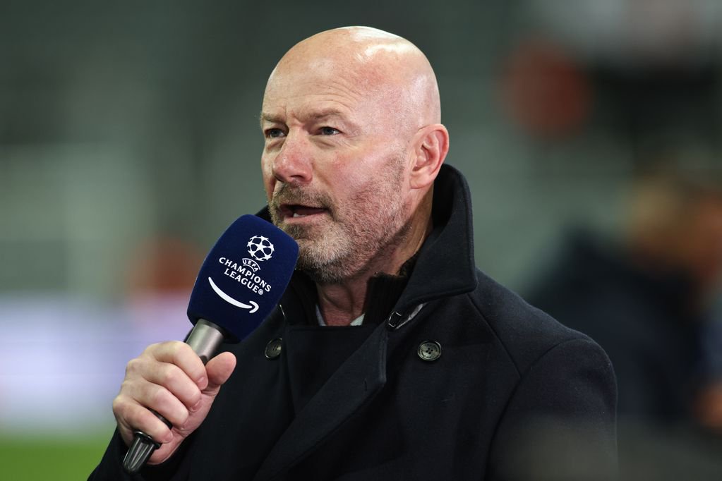 Former Newcastle United player Alan Shearer holds an Amazon Prime Microphone during the UEFA Champions League Round of 16, 1st Leg match between Newcastle United and FC Barcelona at St. James's Park in Newcastle, United Kingdom, on March 10, 2026. (Photo by Michael Driver/MI News/NurPhoto via Getty Images)