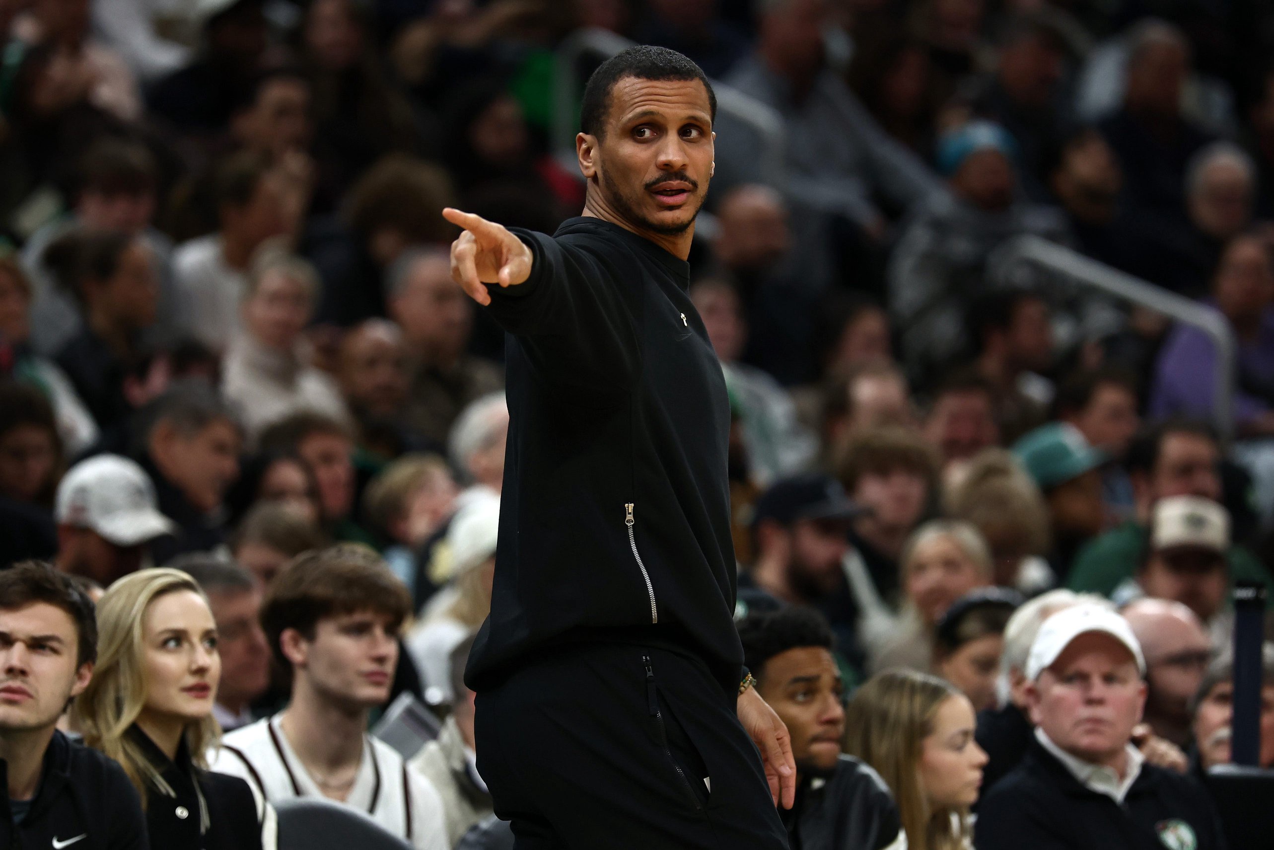 BOSTON, MA - JANUARY 5: Joe Mazzulla of the Boston Celtics directs his players during the second quarter against the Chicago Bulls at TD Garden on January 5, 2026 in Boston, Massachusetts. NOTE TO USER: User expressly acknowledges and agrees that, by downloading and/or using this Photograph, user is consenting to the terms and conditions of the Getty Images License Agreement. (Photo By Winslow Townson/Getty Images)