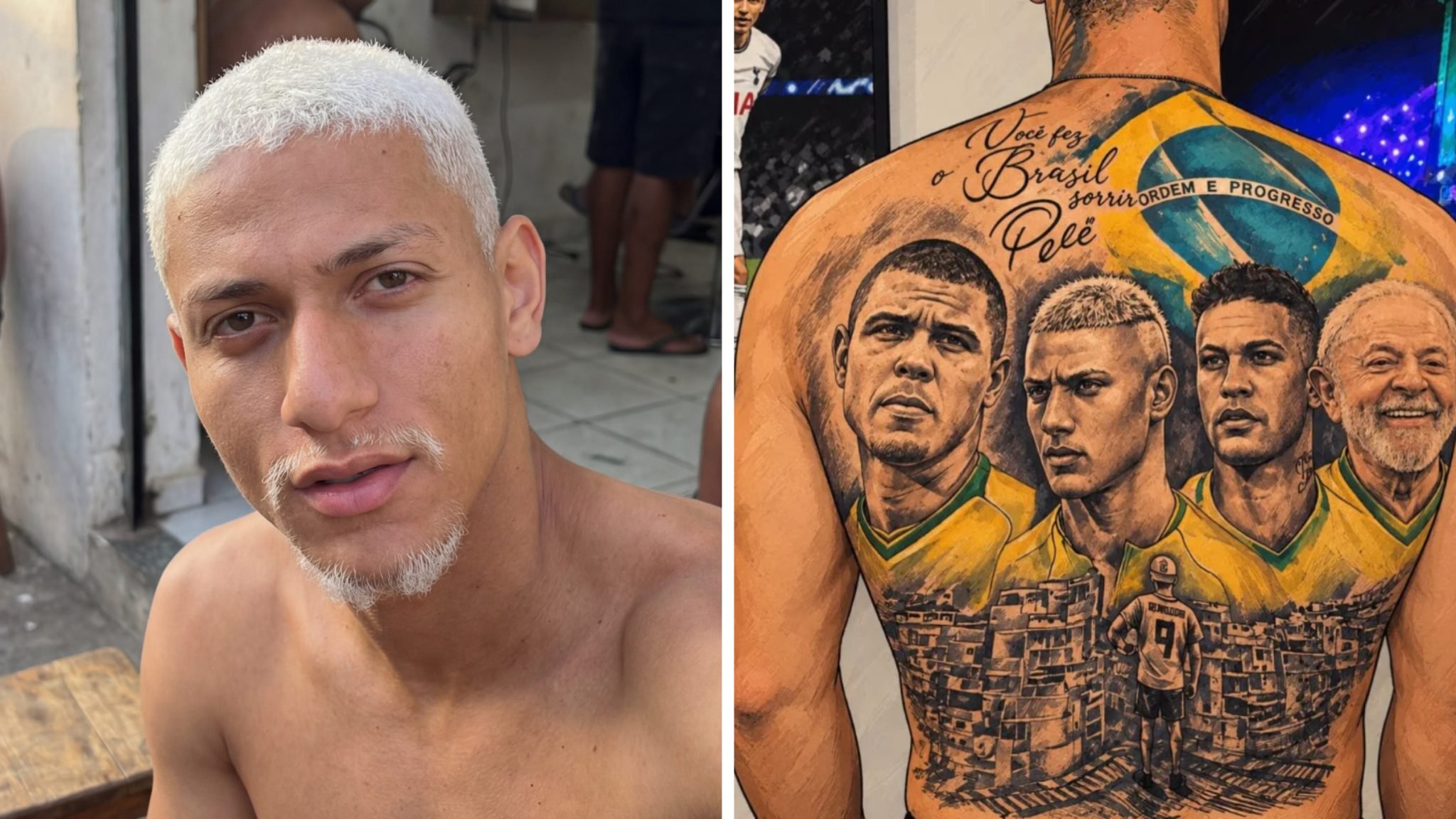 Imagem de Richarlison e tatuagem em costas
