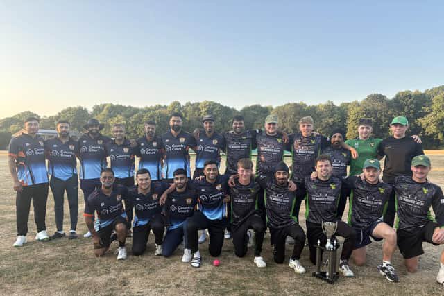 The Newborough and Bharat Sports teams at the Peterborough Big Bash Midweek League Cup Final. Photo Keely Durham