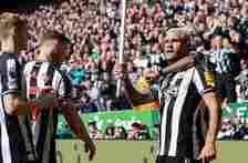Bruno Guimaraes of Newcastle United (39) celebrates after scoring Newcastles second goal during the Premier League match between Newcastle United a...
