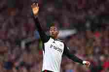 Tosin Adarabioyo of Fulham during the Premier League match between Manchester United and Fulham FC at Old Trafford on February 24, 2024 in Manchest...