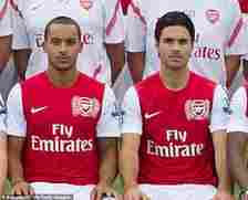 Arteta pictured alongside Theo Walcott (left) in an Arsenal team photo from September 2011
