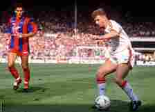 Manchester United's Mark Robins in action during the 1990 FA Cup final against Crystal Palace