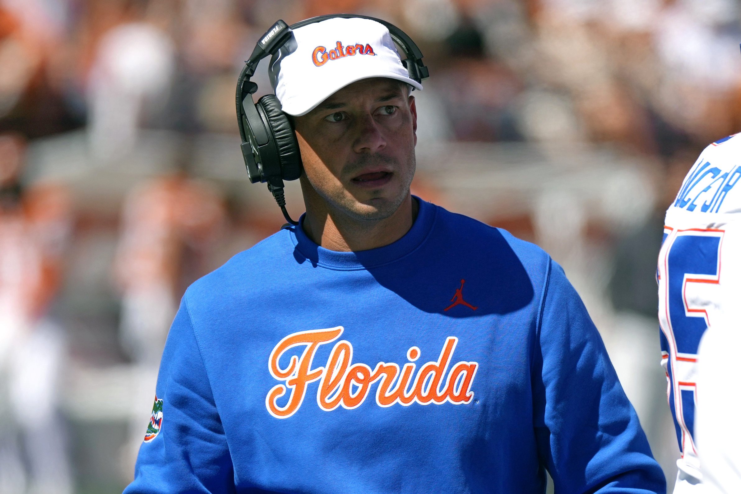 Oct 17, 2026; Austin, Texas, USA;  Florida Gators Head Coach Jon Sumrall during the first half against the Texas Longhorns at Darrell K Royal-Texas Memorial Stadium.  Mandatory Credit: Scott Wachter-Imagn Images