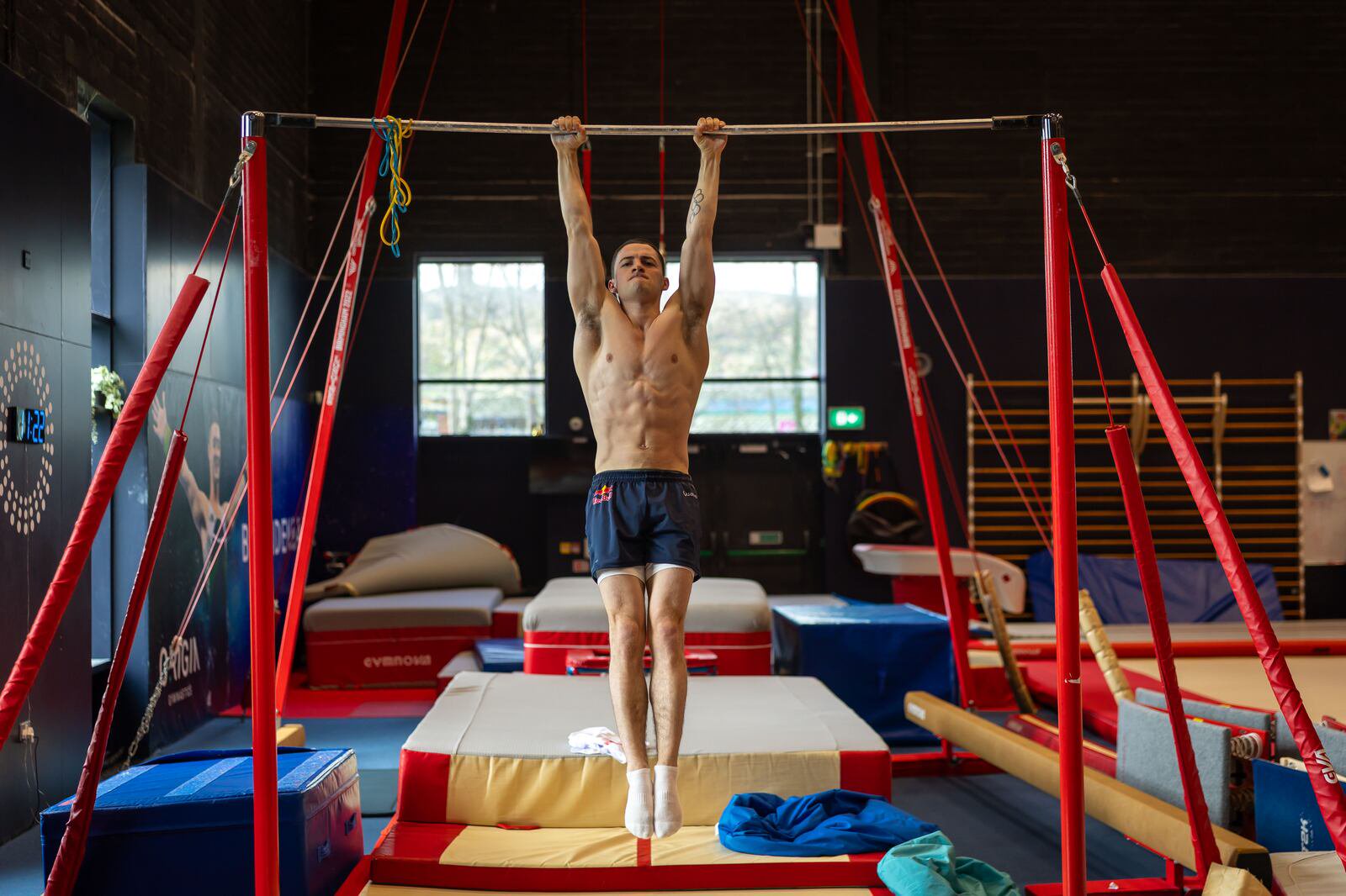 Rhys McClenaghan, who is sponsored by Red Bull, training at Origin Gymnastics, Newtownards, Co Down. Photograph: Morgan Treacy/Inpho