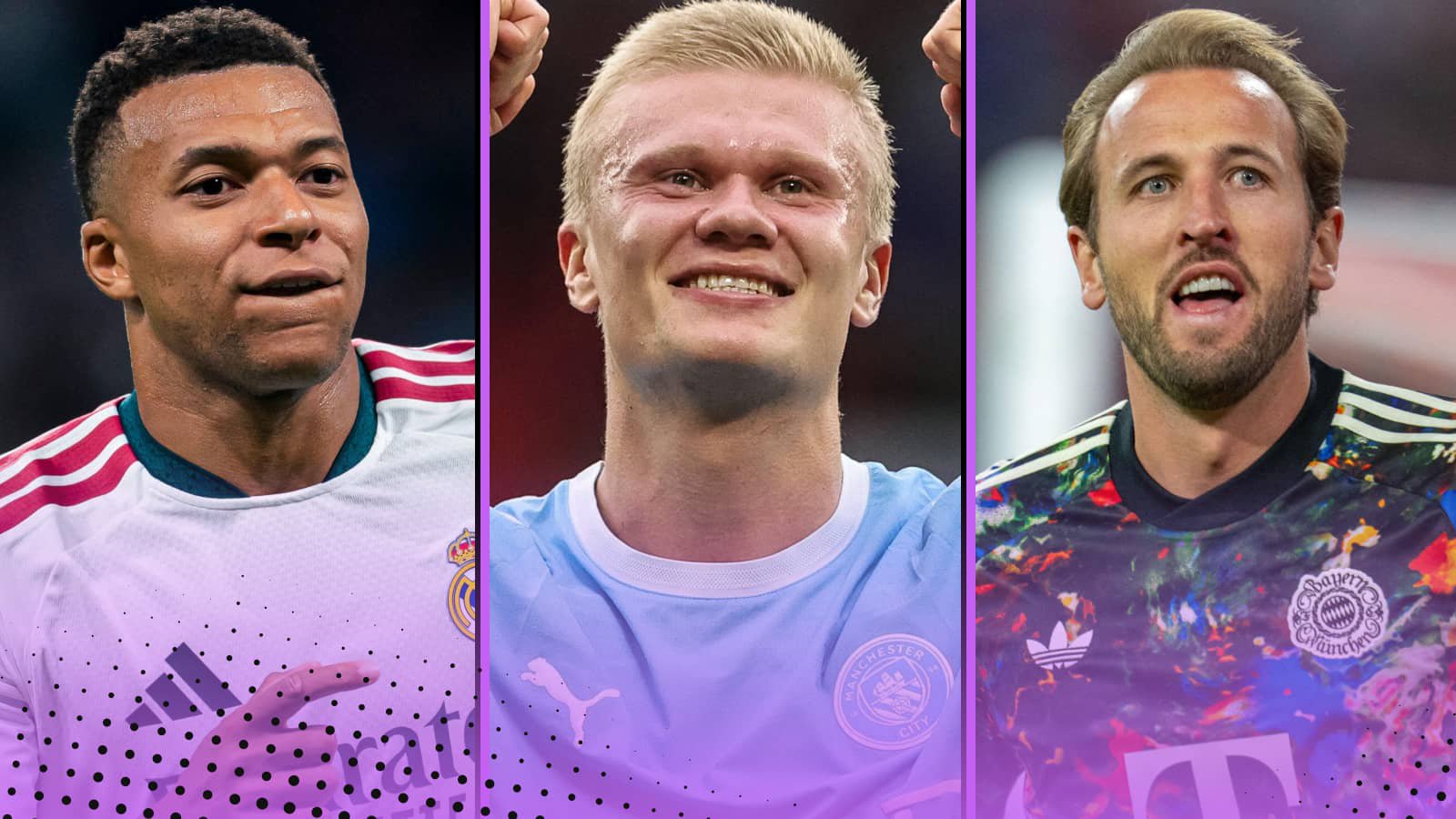 Kylian Mbappe, Erling Haaland and Harry Kane