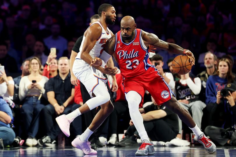 LeBron James muscled through Mikal Bridges to score an and-one bucket that excited the Philadelphia crowd