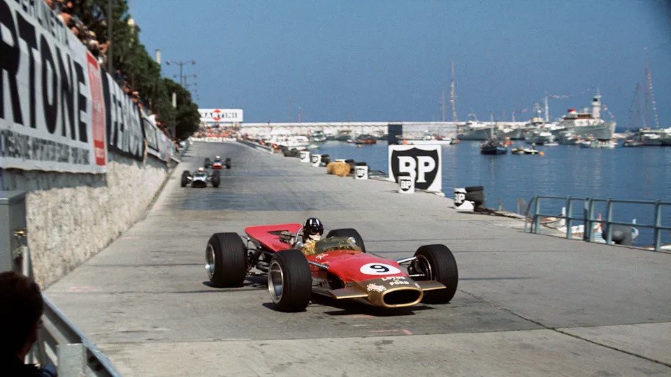 Graham Hill drives through Tabac on his way to victory in the 1968 Monaco Grand Prix