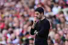 Mikel Arteta, Manager of Arsenal, reacts during the Premier League match between Arsenal FC and Everton FC at Emirates Stadium on May 19, 2024 in L...