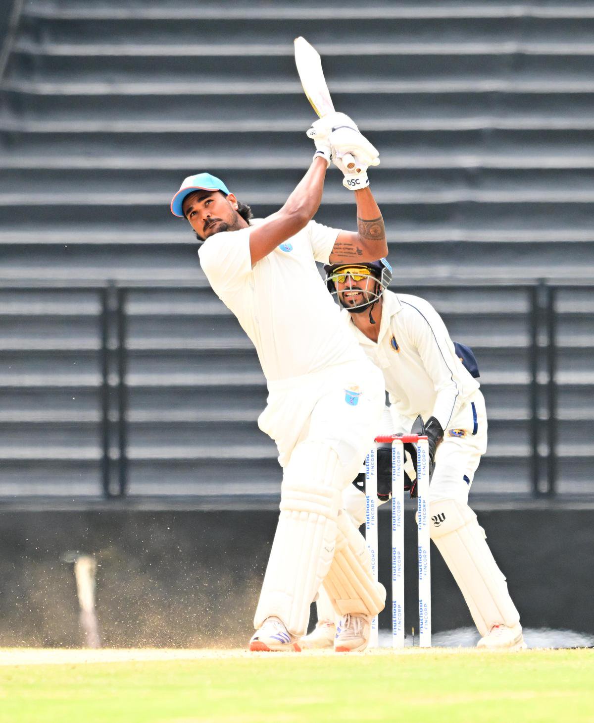 Odisha's Lalit Yadav plays a shot on day four of its Ranji Trophy cricket match against Kerala at the Greenfield International Cricket Stadium, in Thiruvananthapuram on Wednesday, October 21, 2026.