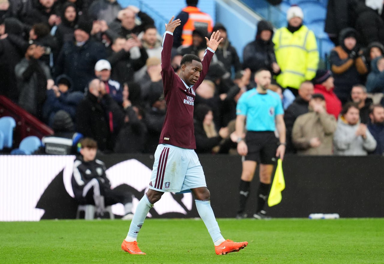 Aston Villa's Nicolas Jackson celebrates scoring their side's second goal of the game (PA)