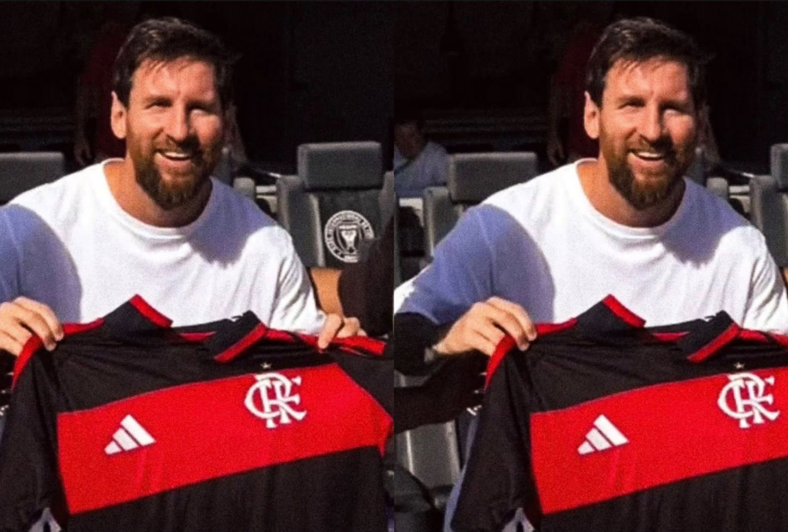 Messi posando com a camisa do Flamengo