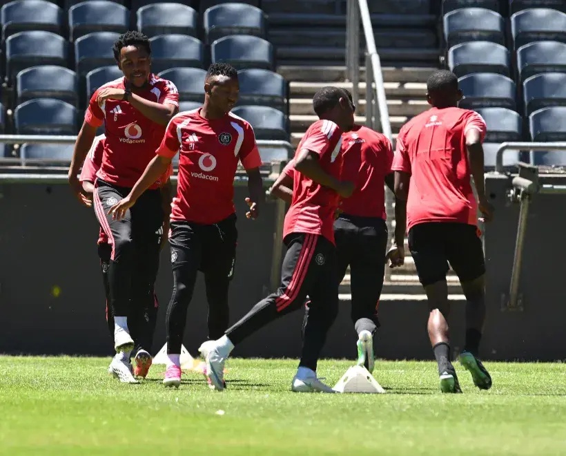 Orlando Pirates players in training as they look to conquer a tight week with Carling Knockout last 16 match on Tuesday ahead of the Soweto derby on Saturday. 