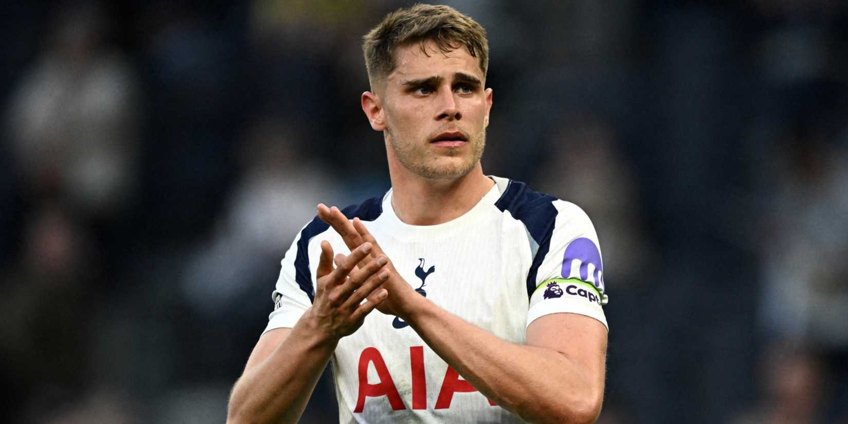 Stand-in Tottenham Hotspur captain Micky van de Ven applauds fans