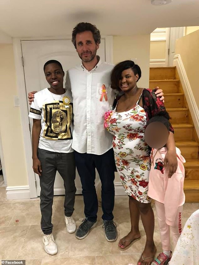 Ari Nagel made his 50th semen donation to mother-to-be Kaienja Garrick (center right). Pictured, witjh her partner Decontee Slobert (left) and her seven-year-old sister (right)