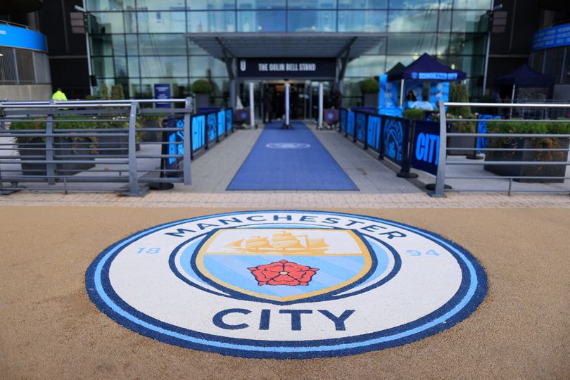 The Manchester City badge at the stadium