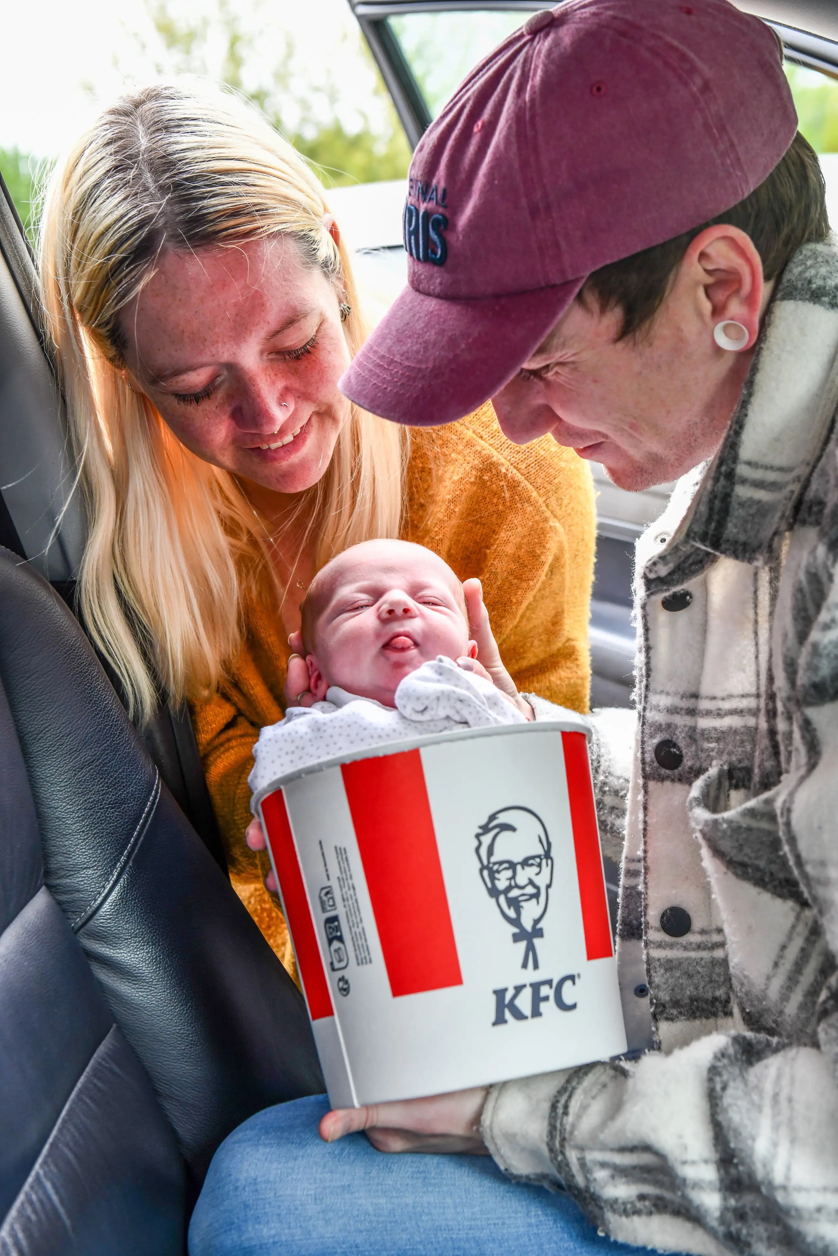 Katie and Stephen welcomed baby Cody in a KFC car park (SWNS)