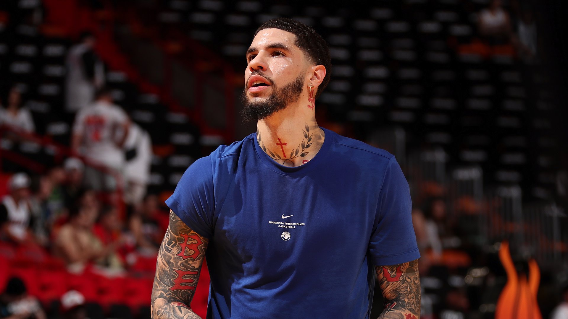 LaMelo Ball #1 of the Minnesota Timberwolves warms up before the game against the Miami Heat on October 21, 2026 at Kaseya Center in Miami, Florida.