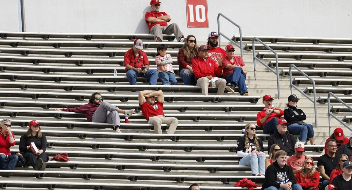 Fans in the upper deck watch in the first half of N.C. State’s game against California at Cater-Finley Stadium in Raleigh, N.C., Saturday, Oct. 31, 2026.