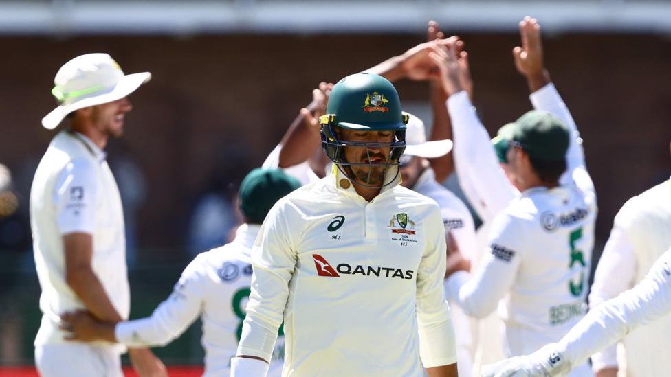South Africa celebrate wicket of Mitchell Starc