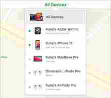 Find My website showing a list of Apple devices.