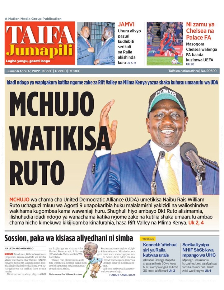 17th April Newspaper How Raila Will Choose Running Mate Chezaspin