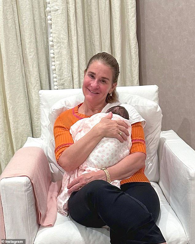 Melinda Gates uploaded a shot of her granddaughter on Friday afternoon, telling her followers there is 'nothing quit like holding your first grandchild'