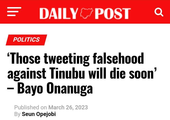 Your days are numbered, Bayo Onanuga tells those spreading falsehood against Tinubu